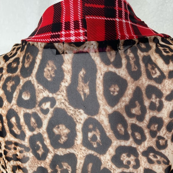 Crazy Train Plaid Red Black Cheetah Kimono Duster Flowy Boho Western Size XLG - Picture 13 of 15